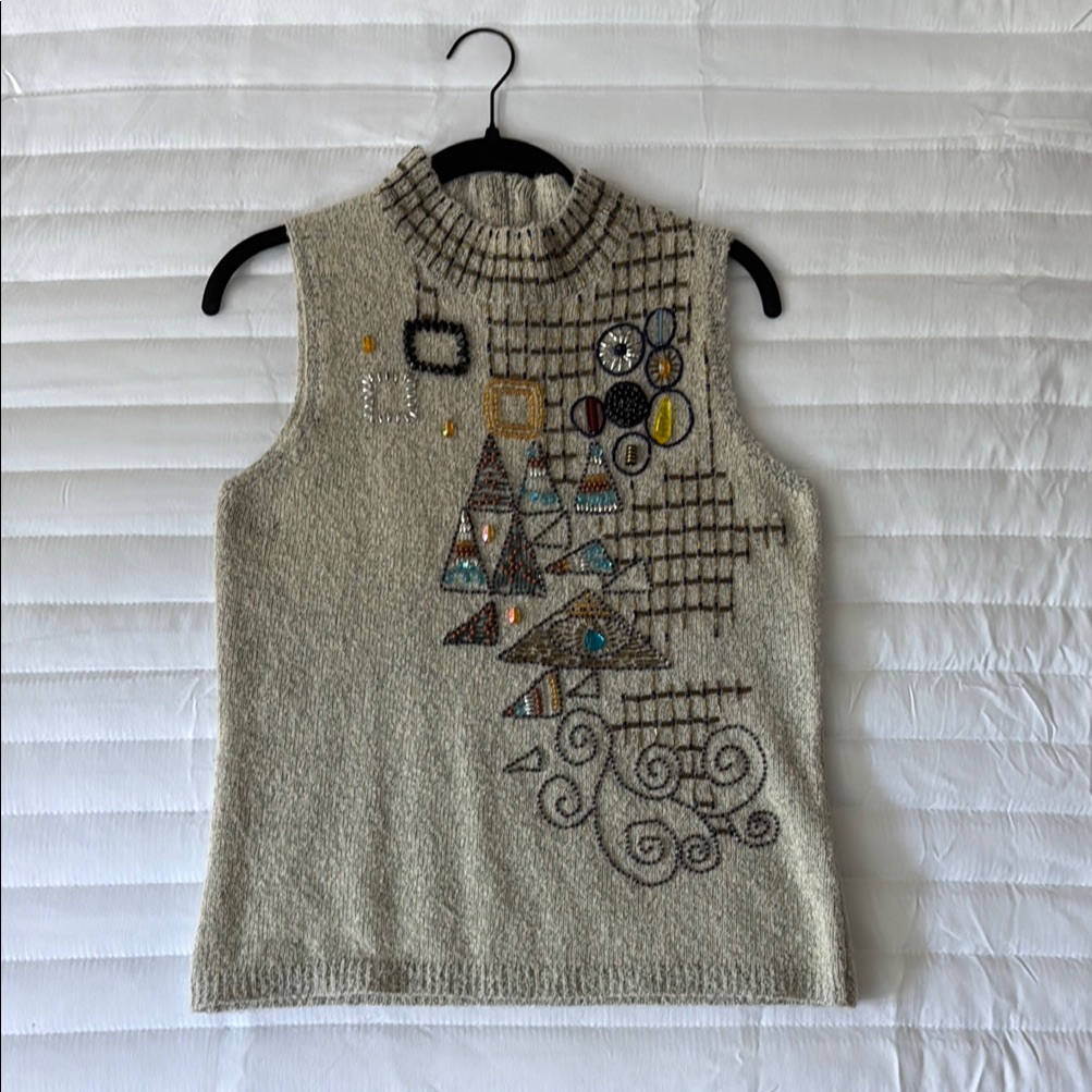 Beaded Cream Sweater Vest